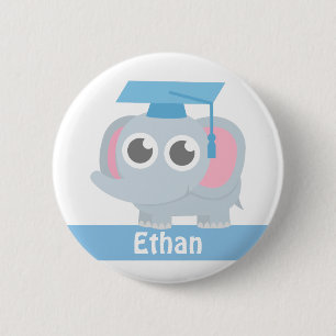 Cute Elephant Kids School Graduation Name Button