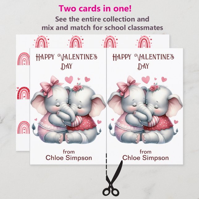 Cute Elephant Kid's Valentine Party Classroom Card (Creator Uploaded)