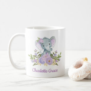 Cute Purple Elephant Pattern Travel Mug