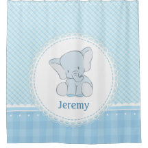Cute Elephant Light Blue Plaid for Kids Children