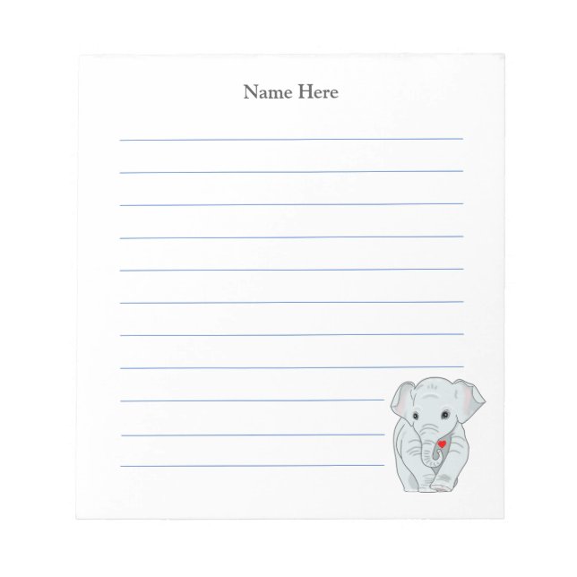 Cute Elephant Lined Notepad (Front)