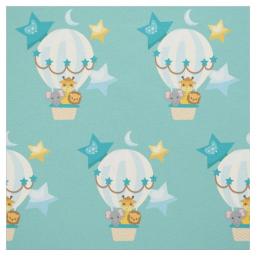 Cute Elephant Lion Giraffe air balloon Pattern Fabric