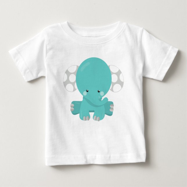 Cute Elephant, Little Elephant, Blue Elephant Baby T-Shirt (Front)