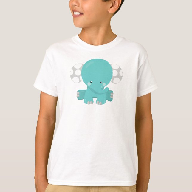 Cute Elephant, Little Elephant, Blue Elephant T-Shirt (Front)
