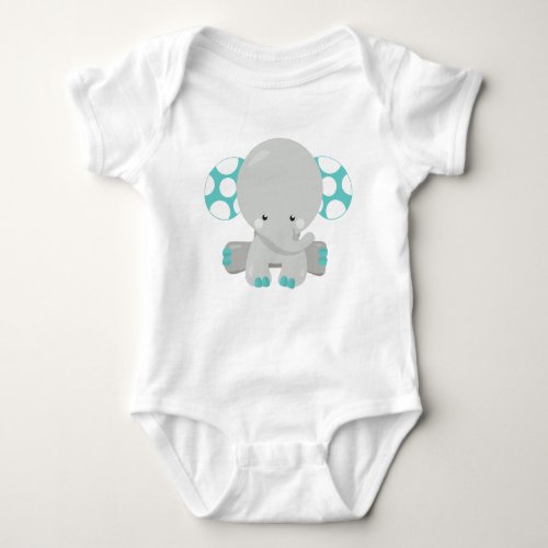 Cute Elephant Little Elephant _ Blue Gray Baby Bodysuit