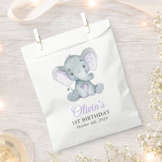 Cute Elephant, Little Elephant, First Birthday Favor Bag (Clipped)
