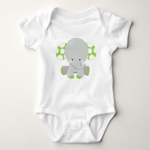 Cute Elephant, Little Elephant - Green Gray Baby Bodysuit
