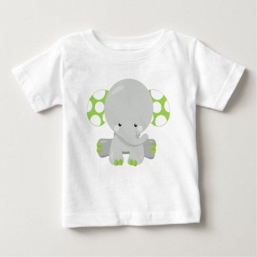 Cute Elephant Little Elephant _ Green Gray Baby T_Shirt