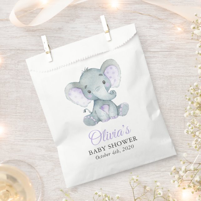 Cute Elephant, Little Elephant, Lilac, Baby Shower Favor Bag (Clipped)