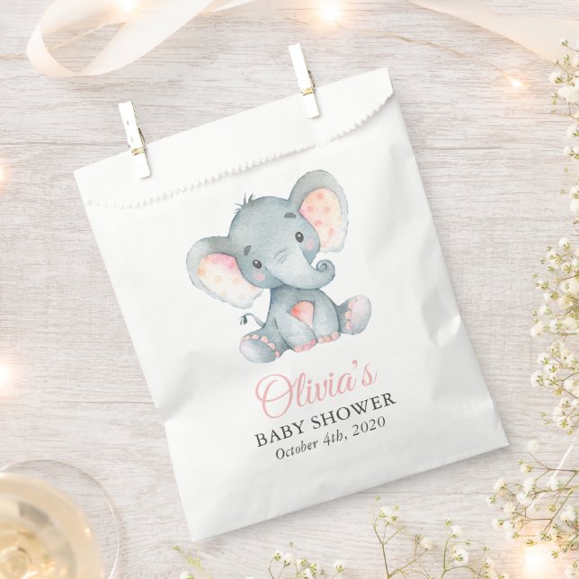 Cute Elephant, Little Elephant, Pink, Baby Shower Favor Bag (Clipped)