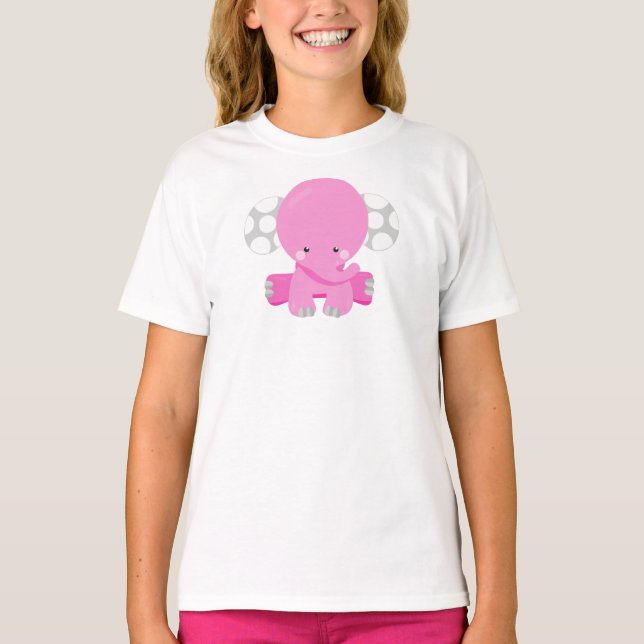 Cute Elephant, Little Elephant, Pink Elephant T-Shirt (Front)