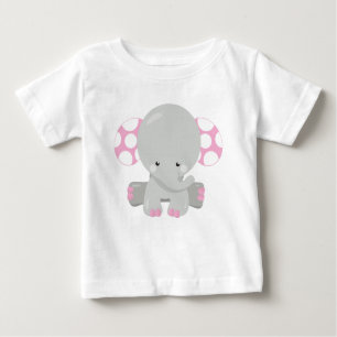 Cute Elephant, Little Elephant - Pink Gray Baby T-Shirt