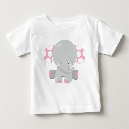 Cute Elephant Little Elephant _ Pink Gray Baby T_Shirt