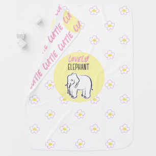 Cute Elephant little flowers yellow hand drawn. Baby Blanket