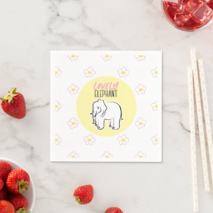 Cute Elephant little flowers yellow hand drawn. Napkins