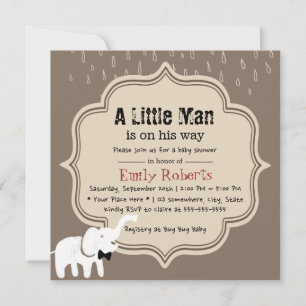 Cute Elephant Little Man Dark Tan Baby Shower Invitation