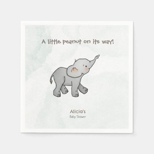 Cute Elephant Little Peanut On its Way Baby Shower Napkins (Front)