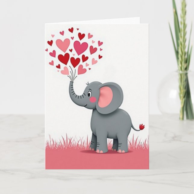 Cute Elephant Love Hearts Card (Front)
