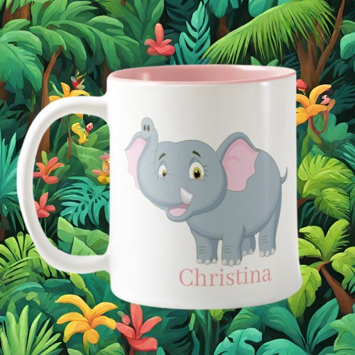 Cute elephant lover add name Two_Tone coffee mug