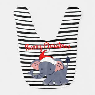 Cute Elephant Merry Christmas Black & White Baby Bib