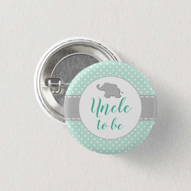Cute Elephant Mint Green Baby Shower Uncle To Be Button (Front & Back)