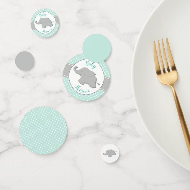 Cute Elephant Mint Polka Dot Baby Shower Confetti (Group)