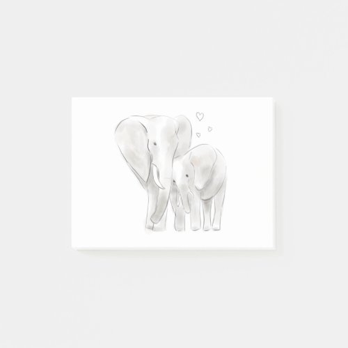 Cute elephant mom and baby sketch watercolour with post_it notes