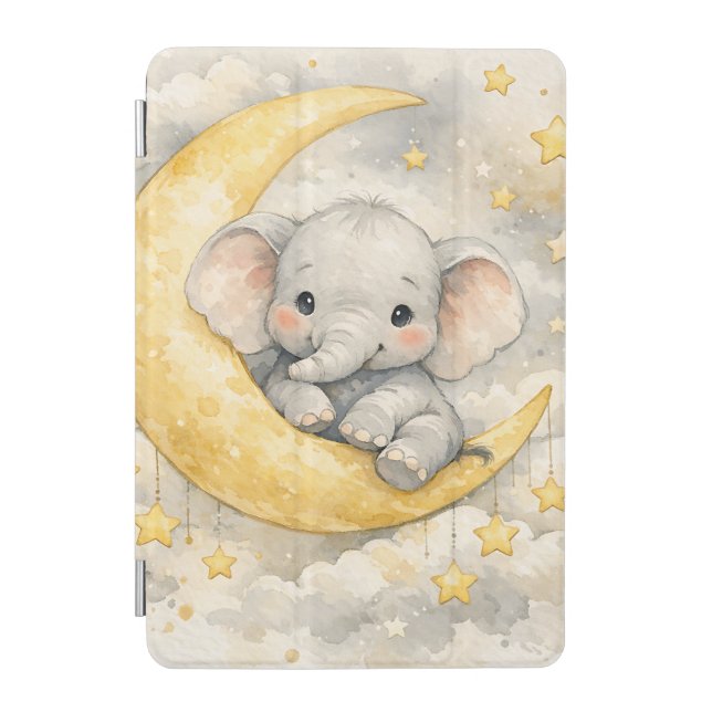 Cute Elephant Moon Nursery Art iPad Mini Cover (Front)
