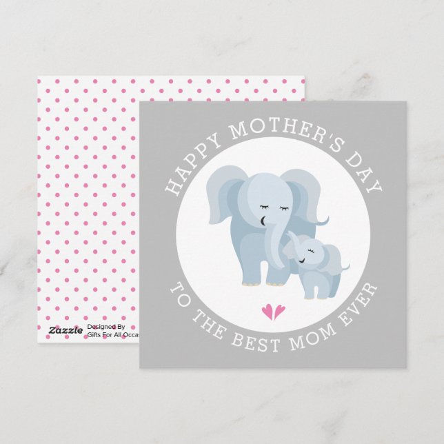 Cute elephant mother and baby gray Mothers Day Holiday Card (Front/Back)