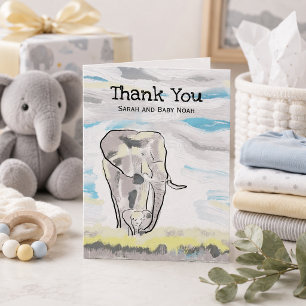 Cute Elephant Mother and Baby Shower Thank You Card