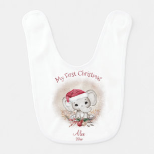 Cute Elephant My First Christmas Baby Bib