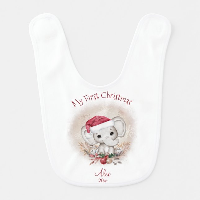 Cute Elephant My First Christmas Baby Bib (Front)