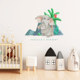 Cute Elephant Name Jungle Nursery Decor Wall Decal