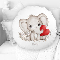 Cute Elephant Name Nursery Round Pillow