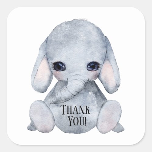 Cute Elephant Name Watercolor Thank You Square Sticker