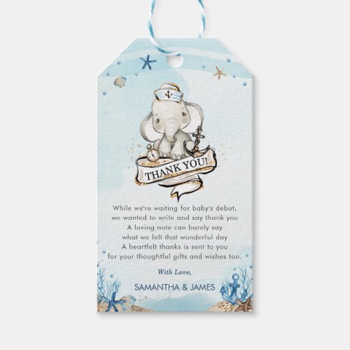 Cute Elephant Nautical Baby Shower Thank You Favor Gift Tags