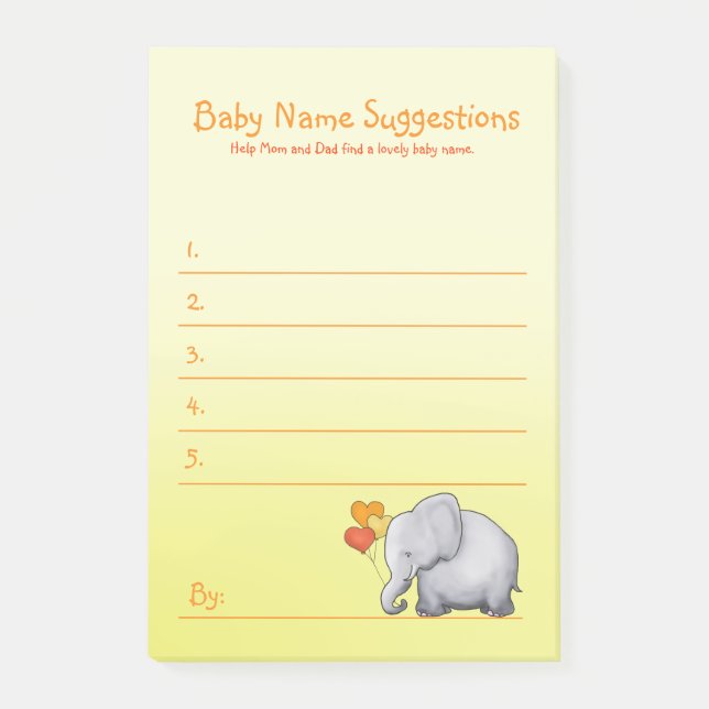 Cute Elephant Neutral Baby Shower Suggest Name Post-it Notes (Front)