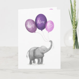 Cute elephant new baby personalized card (purple)