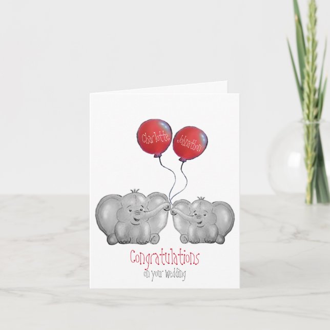 cute elephant newly wed congratulations wedding card (Front)
