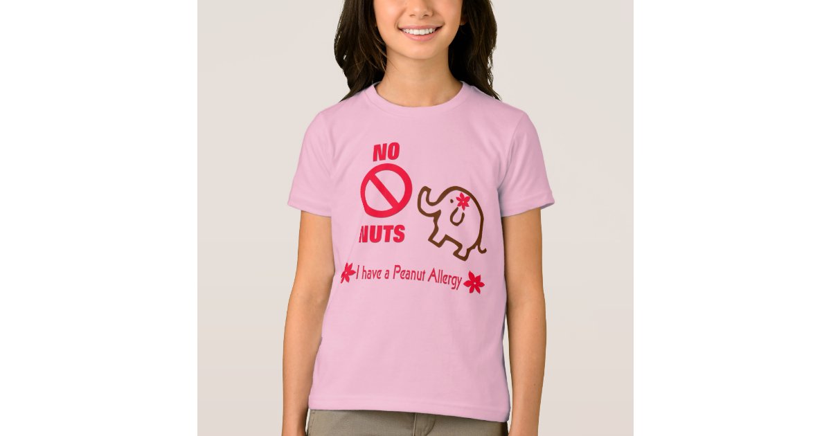 Cute Elephant No Nuts Peanut Allergy Girls T Shirt