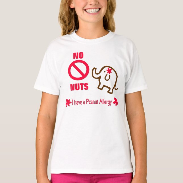 Cute Elephant NO NUTS Peanut Allergy Girls T-Shirt (Front)