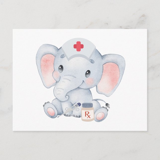 Cute Elephant Nurse Postcard (Front)