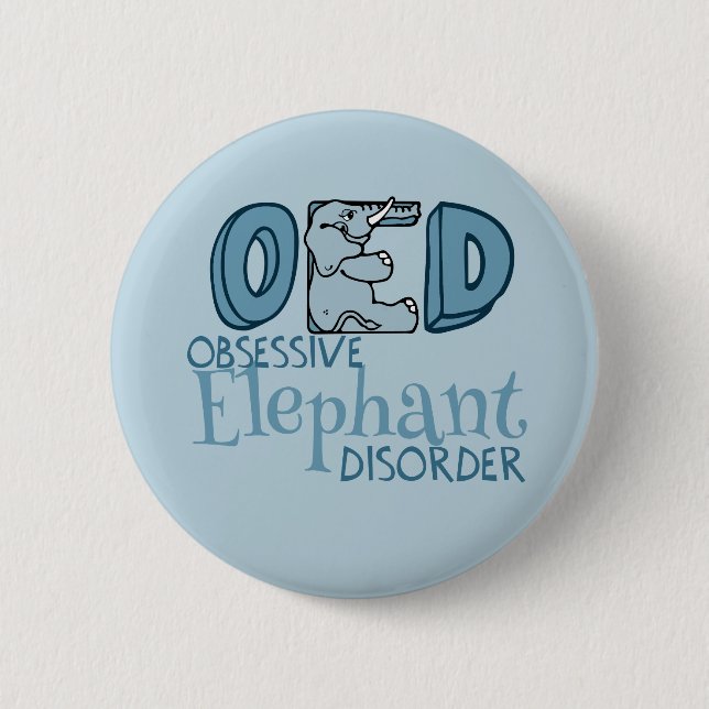 Cute Elephant Obsessed Blue Button (Front)