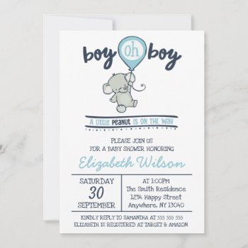 Cute Elephant "oh Boy" Baby Shower Invitation by Popcornparty at Zazzle