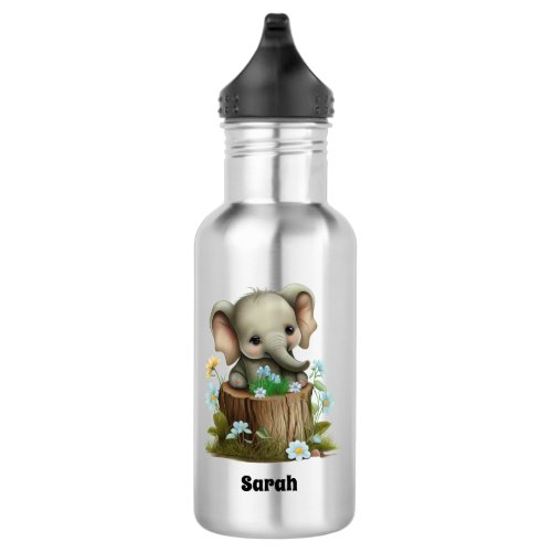 Cute Elephant on a Log Kids Personalized  Stainless Steel Water Bottle