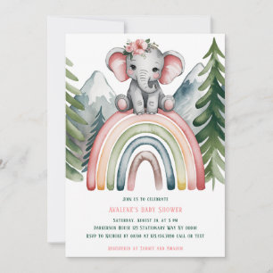 Cute Elephant on a Rainbow Baby Shower Invitation