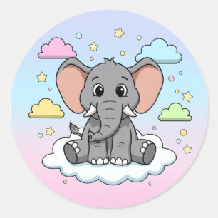 Cute Elephant on Cloud - I'm Ele-Fun-t Pun Classic Round Sticker