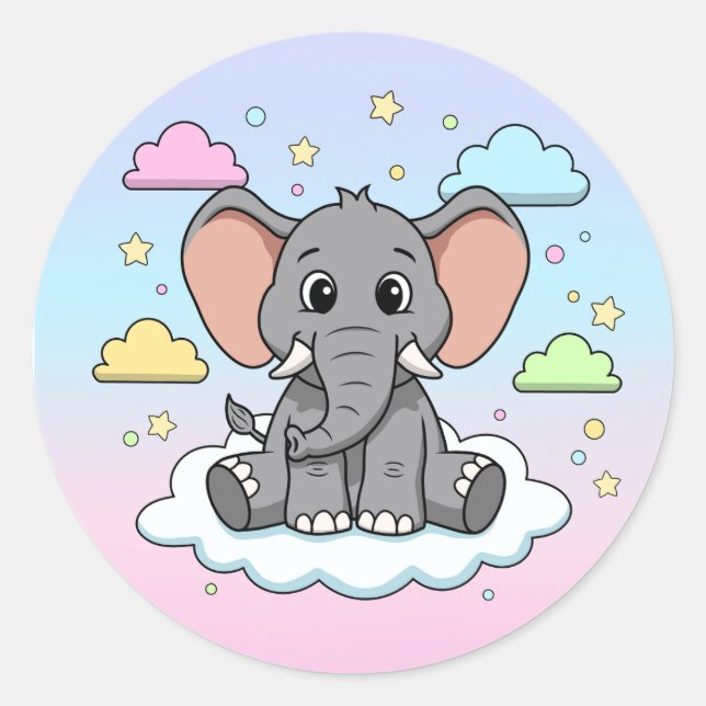 Cute Elephant on Cloud - I'm Ele-Fun-t Pun Classic Round Sticker (Front)
