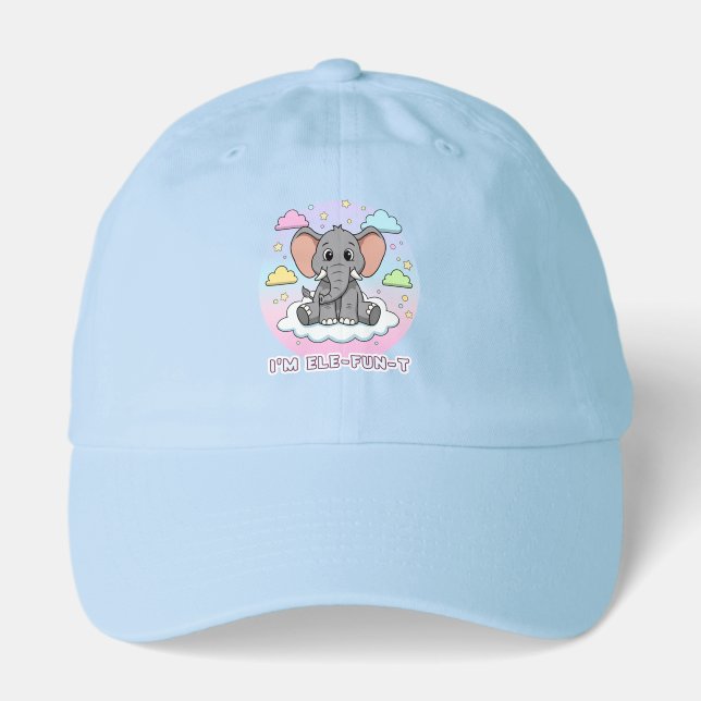 Cute Elephant on Cloud - I'm Ele-Fun-t Pun Hat (Front)