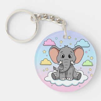 Cute Elephant on Cloud - I'm Ele-Fun-t Pun Keychain